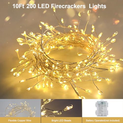 Image of BSGlobal Dual Color Changing Battery Fairy Lights (Warm White & Multicolor) | 10Ft 200 LED Christmas String Lights with Remote Control Timer Twinkle Cluster Light for Bedroom Xmas Tree Garland Decor