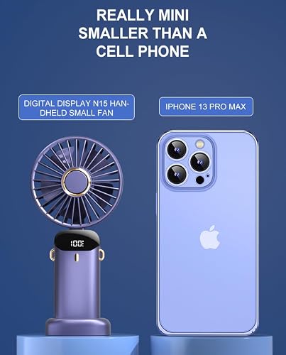 Rainberg Portable Handheld Fan with LED Display, 5-Speed Settings, 5000mAh Battery, 90-Degree Adjustable, Desk Fan, Hand Fan (Dark Blue)