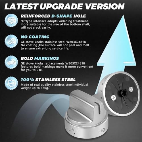 Image of 5PCSStainless Steel Stove Knob WB03X24818 Compatible for GE Stove Knobs Replacements /General Electric Stove Parts
