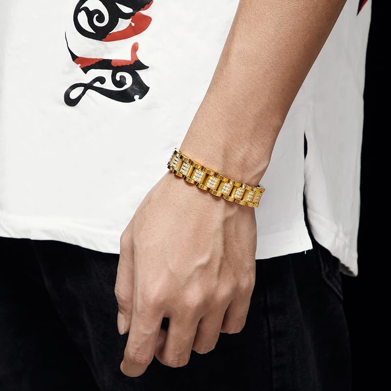 18k Gold Thick Chain Bracelet, Suitable for Men and Women | Miami Cuban Watch Chain, Suitable for Christmas gifts, With gift Box - Image 5