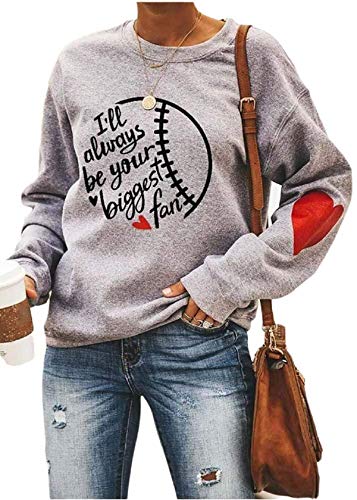 Womens Crewneck Sweatshirts Long Sleeve Baseball Shirts Cotton Blend Tops Baseball Print Shirt