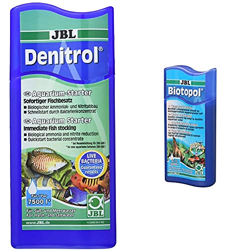 JBL Denitrol 2306200 Aquarium-Starter, Bakterienstarter, Für Süß- und Meerwasser-Aquarien, Neueinrichtung, Wasserwechsel, 250 ml & Wasseraufbereiter für Süßwasser Aquarien, 500 ml, Biotopol 23003