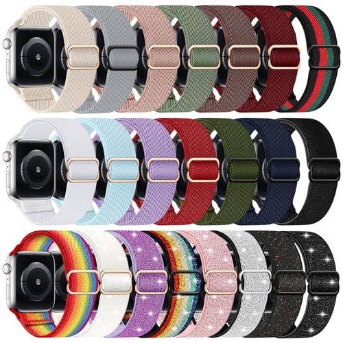 DMIGADIGLO 22本パック 伸縮性ナイロンバンド Apple Watchバンド 38mm 40mm 41mm 42mm 44mm 45mm レディース メンズ 調節可能なスポーツゴム交換用ストラップ iWatch Series 9 8 7 6 5 4 3 2 1 SE用