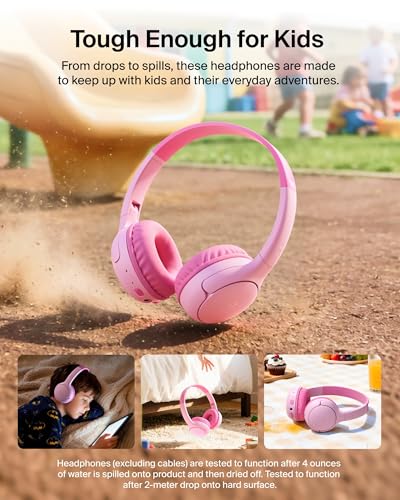 Image of Belkin SoundForm Mini 2 Wireless Kids Bluetooth Headphones - On-Ear Earphones w / 55H Battery Life, 85dB Safe Volume Limit, Built-in Microphone - Toddler Headphones for iPad, Tablet, School, Travel