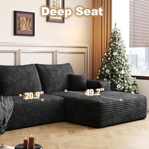 Image of 96 inch Sectional Couches for Living Room Cloud Couch Sofa with L-Shape Upholstered Boneless Couchs Modern Modular Sectional Couch with Chaise