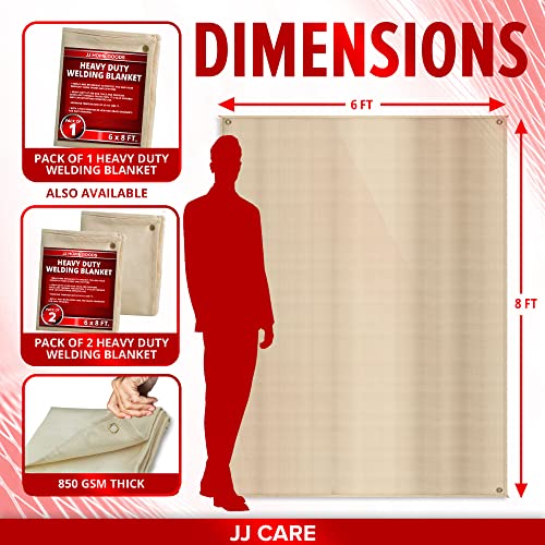 Jj Care Welding Blanket - 850Gsm 6Ft X 8Ft [Pack Of 2] Heavy Duty Welding Blankets Fireproof With Brass Grommets, Fiberglass Welding Curtain, Fire Retardant Welders Blanket, Welding Shield #TOP2