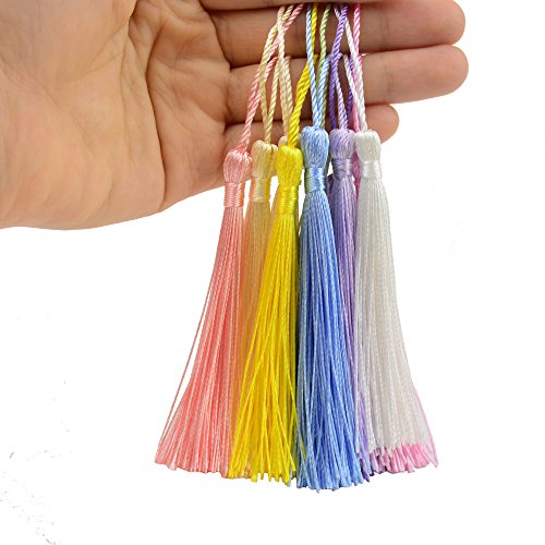 Image of Mixed 100pcs 13cm /5 Inch Silky Floss Bookmark Tassels with 2-Inch Cord Loop and Small Chinese Knot for Jewelry Making, Souvenir, Bookmarks, DIY Craft Accessory (Mixed 1 Updated)