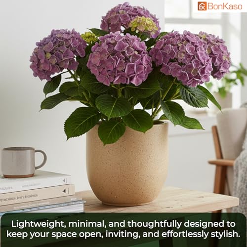 Image of BonKaso 8 Inch Jaguar Round Plant Pots | Highly Durable & Lightweight Polymer Planter for Indoor & Outdoor Use | Flower Pot (Gamla /Gamale) for Home, Office, Garden, Living Room & Balcony (Beige)