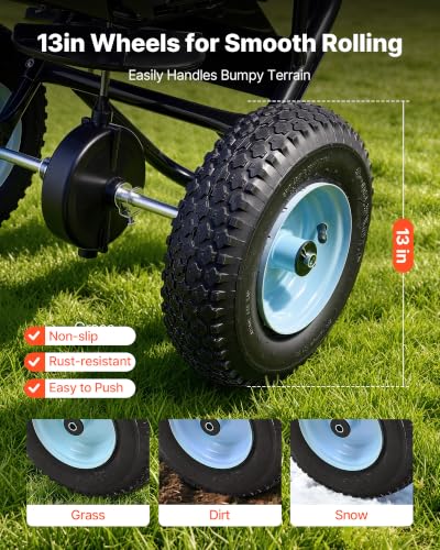 Image of VEVOR Broadcast Spreader 100 lbs Capacity Walk-Behind Push Spreader Black | For Lawn Garden, 0-9.8 ft Spreading Width, 13 in All Terrain Pneumatic Tires, Hopper Grate for Seed Fertilizer Salt Ice Melt | For Lawn Garden, 0-9.8 ft Spreading Width, 13 in All Terrain Pneumatic Tires, Hopper Grate for Seed Fertilizer Salt Ice Melt