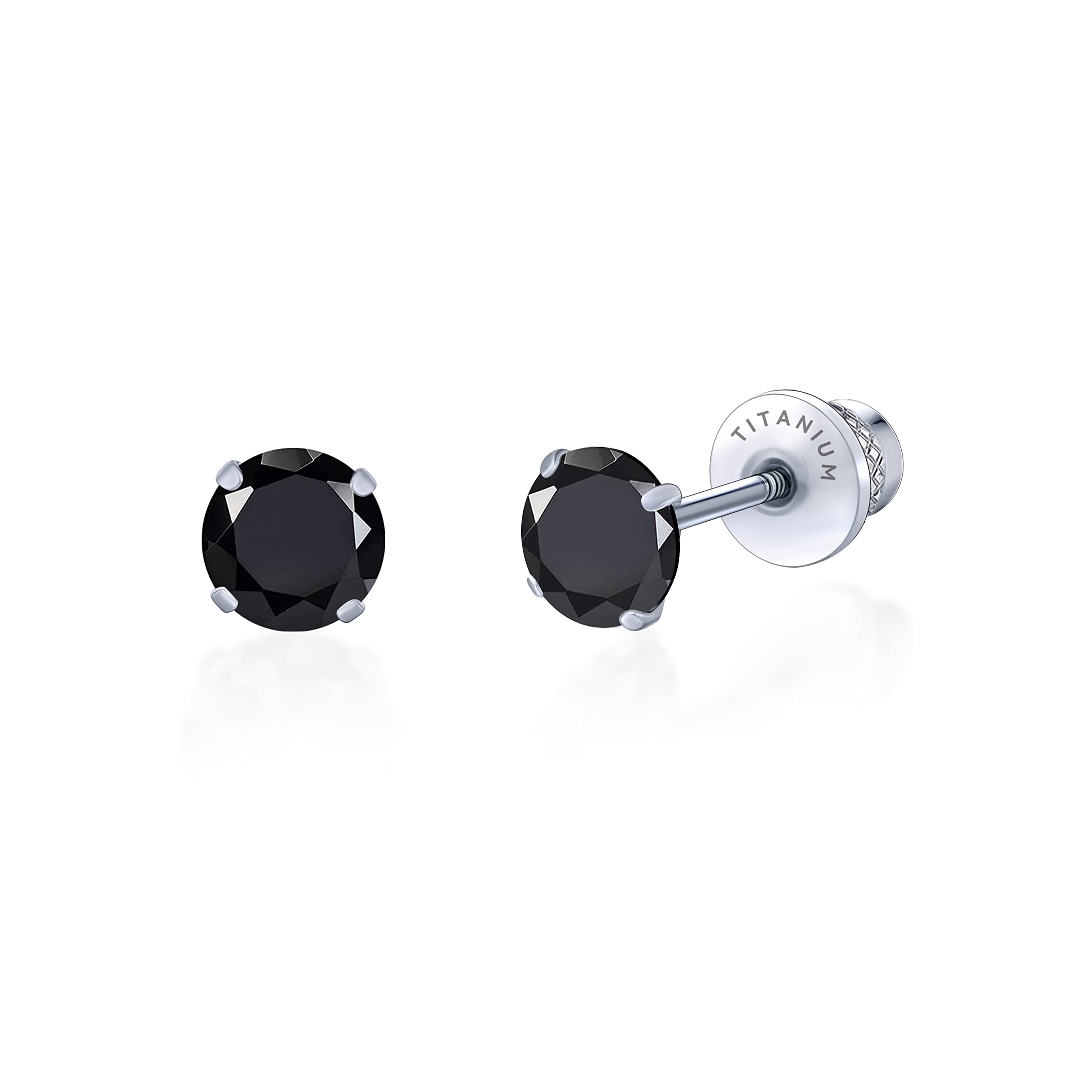 Limerencia チタン 1ペア アレルギー対応ピアス G23 5mm カラージルコニア シンプルネジオン メンズ ピアス 20g 両耳用 (黒い CZ)