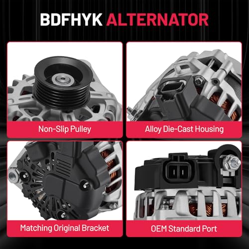 Image of BDFHYK Alternator 11471 Compatible with Kia Soul 2010 2011 1.6L L4 Hatchback 4-Door 12V 90Amp CW 6-Groove Pulley, Replace 11471N 208-932 208-932A AVA0124 400-40065 | 12V 90A 7-Groove Pulley Clockwise, Replaces OE# 11471N 208-932 208-932A AVA0124 400-40065