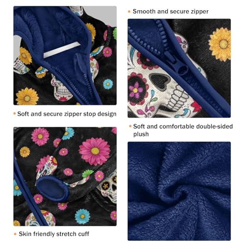 CHIFIGNO Sugar Skulls Flowers Black Toddler Boy Soft Comfy Sweatshirt Jacket with Polar Fleece Lining 3T3