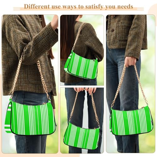 Shoulder Bags for Women Green White Stripes Tote HandBag Shoulder Bags purse with Chain Zipper Closure3