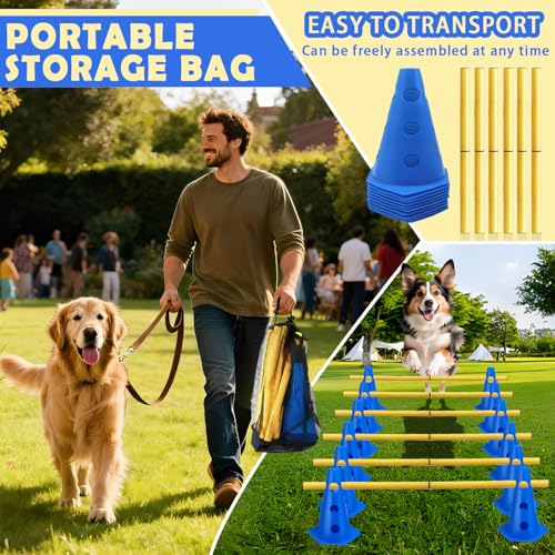 XEIYEI 5er Sports Steckhürdenset Cavaletti Agility Set Hunde Hürden Steckhürdenset 10 Kegel 23cm + 5 Stangen 80cm Agility Koordinationstraining Set für Kinder Hunde Teamsport Fussball