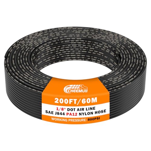 Image of CheeMuii 200 FT 1 /8 inch DOT Air Line Air Hose 61 Meter 1 /8 PA12 Nylon Pneumatic Tubing 1 /8 Inch OD Pneumatic Air Tubing Pipe Hose Line for Semi Truck Trailer or Industrial Air System