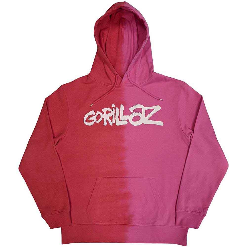 Rock Off officially licensed products Gorillaz Hoodie Two Tone Brush Band Logo Official Mens Red Pullover L