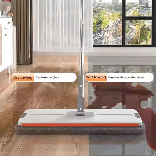 Image of Flat Mop Set with Dual-Chamber Bucket | Wet & Dry Mopping | 360 Rotating Microfiber Head | Hands-Free Wringing | Lightweight ABS for Tile, Marble, Wooden & Laminate Floors