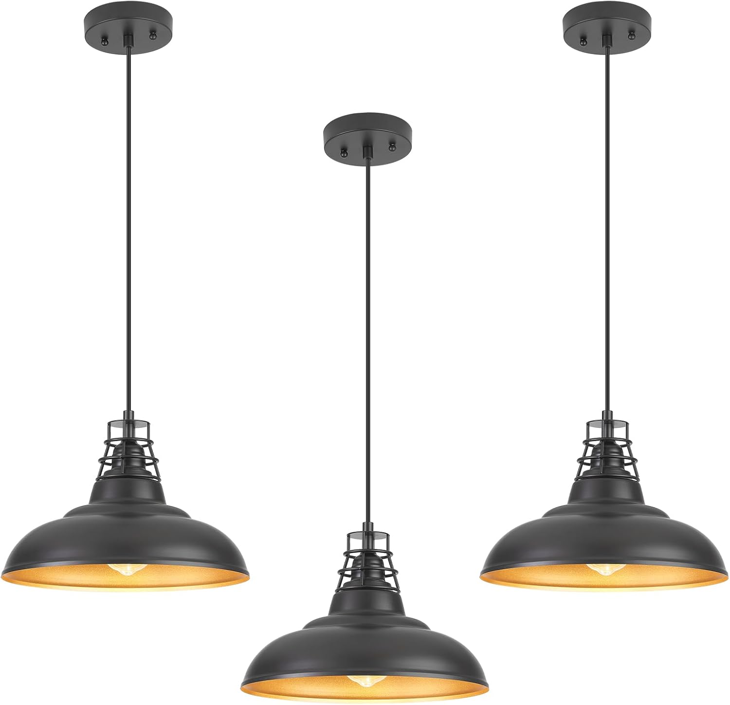 Black Pendant Lights Kitchen Island,Dining Room Light Fixtures Over Table with Metal Dome Shade, Modern Farmhouse Adjustable Cord Hanging Lighting for Bar,Sink 3 Pack