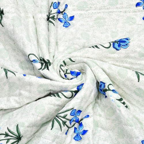 Image of BLOCKS OF INDIA Hand Block Printed Cotton King Size Quilt /Rajai | Blue Green FLR