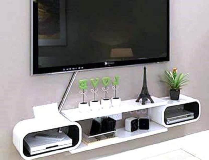 Home wood Wooden Wall Mounted tv Unit Perfect for 39 inches LED TV (Black and White)