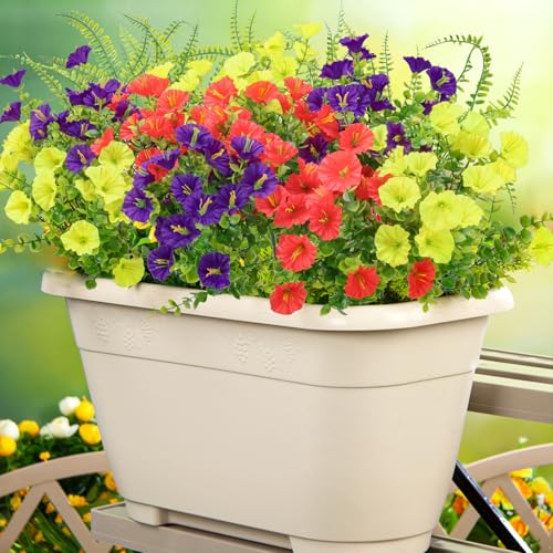Artificial Flowers for Outdoor,12Bundles UV Resistant No Fade Silk Morning Glory, Realistic Fake Fern for Garden Patio Window Box image 6