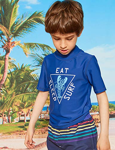 Phibee Boys' Short Sleeve Rash Guard Shirt Upf 50+ Sun Protection Swimwear Blue 14 #TOP5
