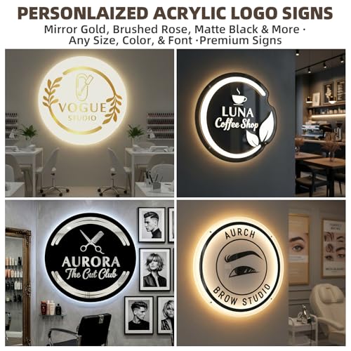 Image of Custom Acrylic Sign Backlit Signage, Personalized 3D Laser Cut Business Logo with LED Neon Backlight, Wall Decor for Storefront Salon Office Studio Coffee Shop Adjustable Brightness