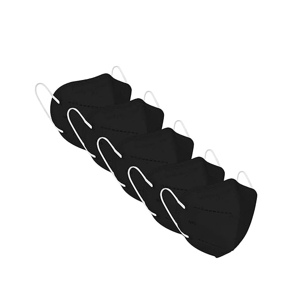 Guruji N95 Mask Pack of 5 pcs Washable and Reusable N95 Masks without Valve, Comfortable Stylish N95 5 Layer Black Color 5 Pieces with Melt blown Combo Pack for Men and Women