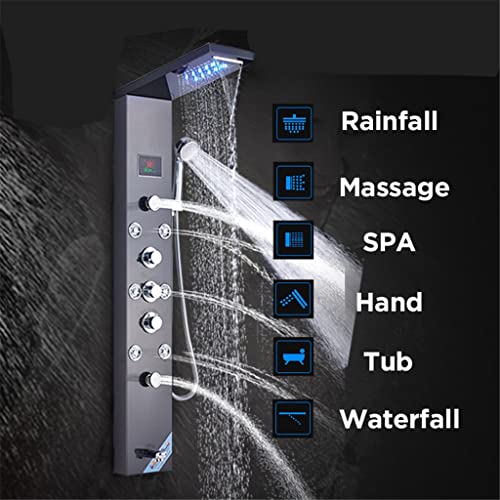 Columna de ducha negra de acero inoxidable con sistema de masaje SPA y jets, montaje en pared miniatura 4