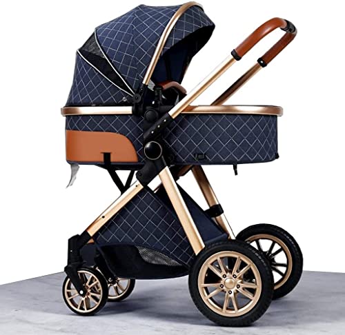 3-in-1 Travel System Baby Pram, Convertible Sleeping Strollers, Newborn Pushchair with Stroller Organizer& Rain Cover,Portable Shock Absorption Stroller for Infants Toddlers (Color : Blue)