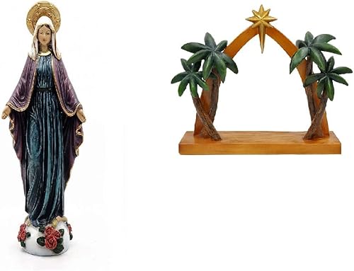 Comfy Hour The Story of Jesus Nativity Scene Collection 9 pulgadas, estatua religiosa de Virgen Generosa María, Creche con estrella en el techo y