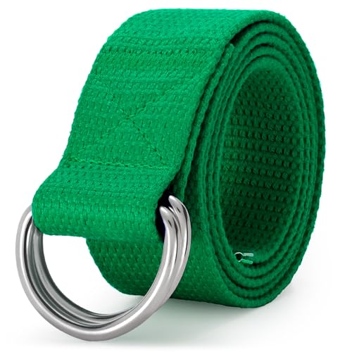 Image of WHIPPY Mens Canvas Belt with Metal Double D-ring 1 1 /2 inch Wide Plus Size Unisex Web Cloth Casual Belt for Jeans Pants