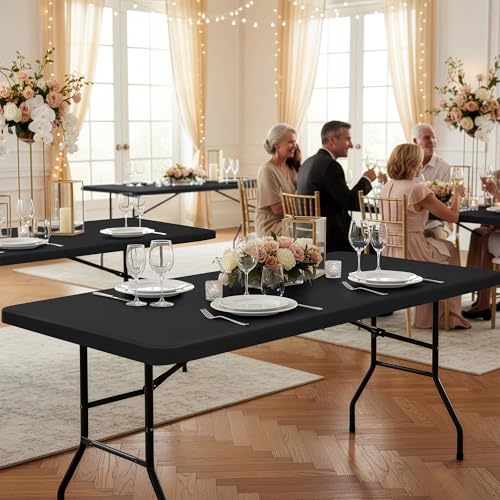 RichSets Fitted Tablecloths with Elastic - 2 Pack 5ft Folding Table Covers Rectangle, Reusable Dining Table Protector for Outdoor Picnic Party Camping, 30x60 Inch, Black by RichSets - Image 4