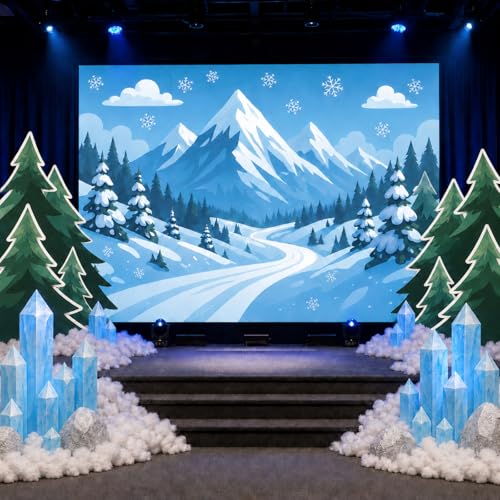 Hahafelt 5.9 x 3.9 ft Fabric Snowball Mountains Backdrop Vbs Winter Mountain Snowflake Background Fabric 2026 Vacation Bible School Program Background Decoration for Indoor Activity Space Photo Studio