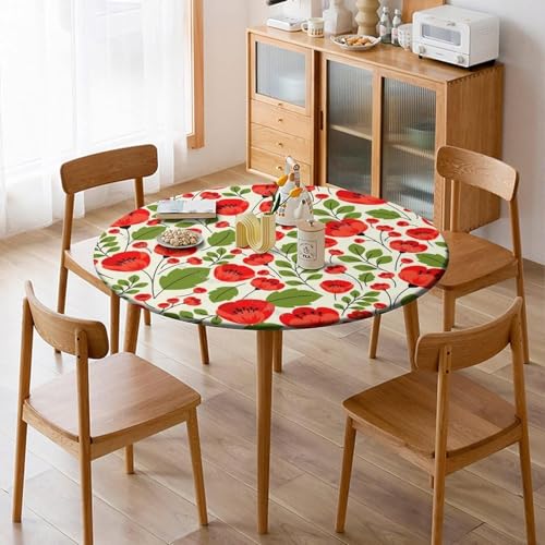 Nappe ronde élastique anti-vent protège table polyester lavable fleurs - 8