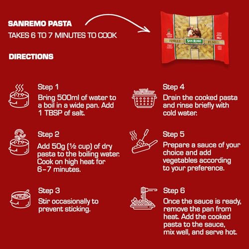 Image of San Remo Fusilli Pasta 500g | | High Protein & Fibre | Vegetarian | Quick Cooking| Non-Sticky | Authentic Italian Taste (Pack of 3)