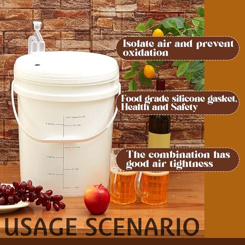 Image of Ziliny 4 Pcs White 6.5 Gallon Fermentation Bucket with Twin Bubble Airlock Grommets Lid Brewing Wine Fermenter Fermentation Kit for Home Beer Wine Mead Other Fermented Beverage