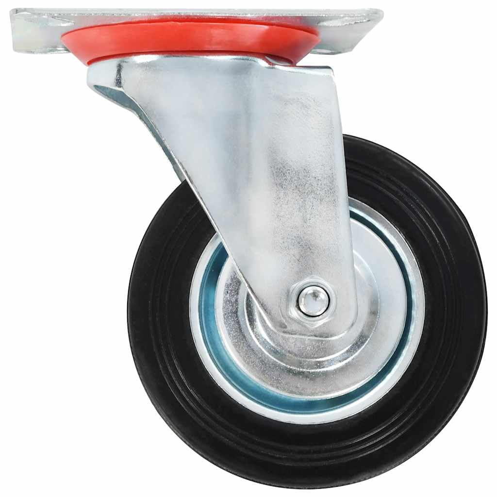 12 ruedas giratorias de goma de 100 mm con marco de hierro revestido de zinc para taller carro de transporte y plataforma, silencioso, resistente a los arañazos, soporta hasta 70 kg, ideal