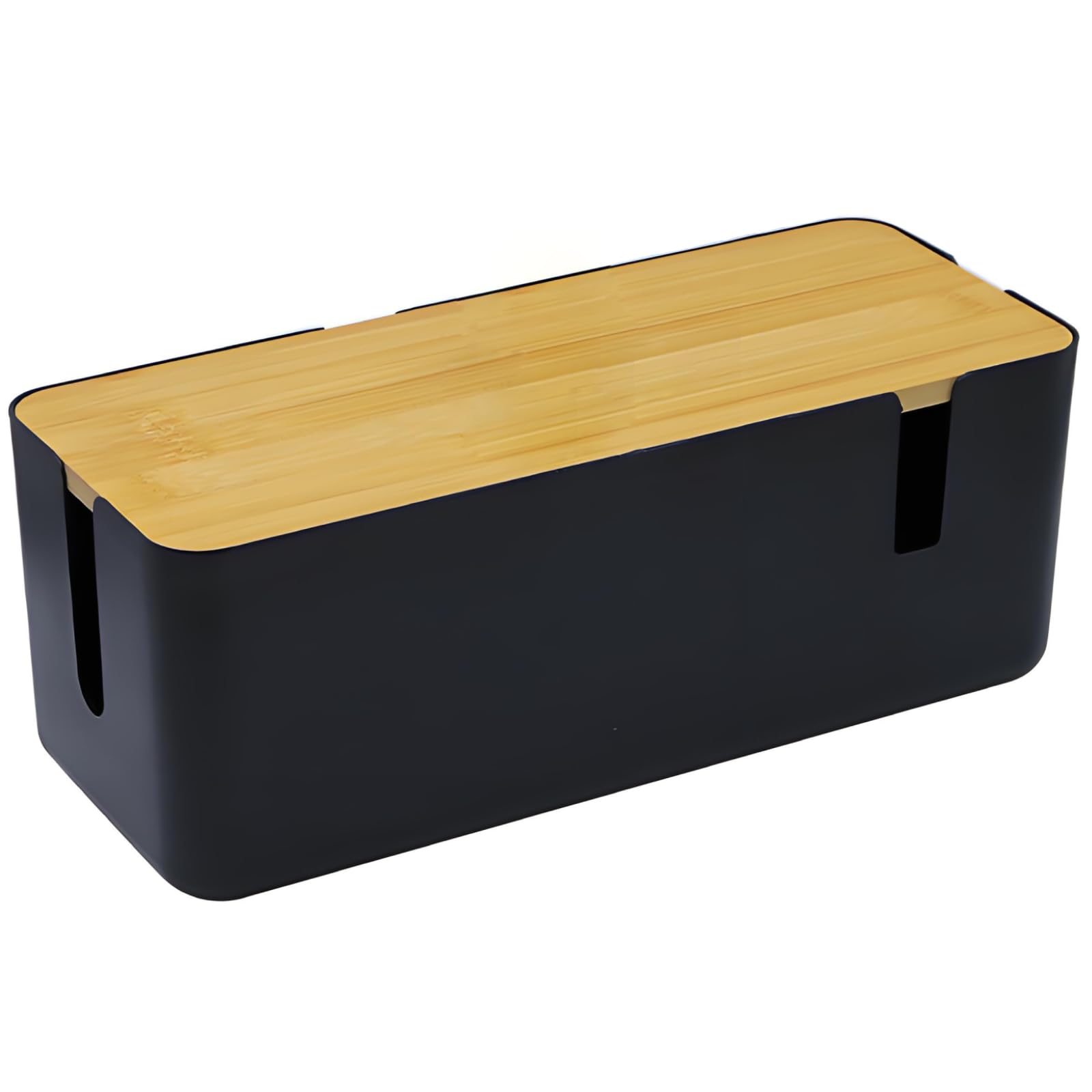 JJQHYC Cable Tidy Box Large Cable Box with Bamboo Lid Cable Management Box Black Cable Organiser for Hiding Cables and Plugs