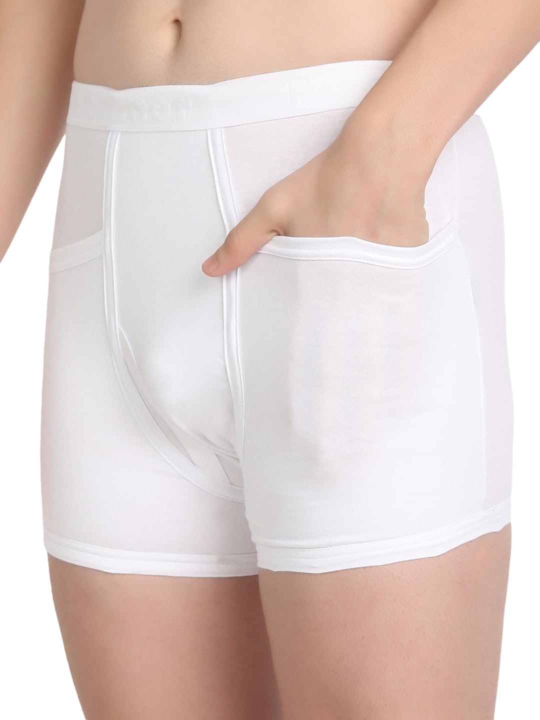 Men's Premium White Trunks Cotton with Dual Side Pockets-image-19