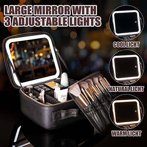 Extrei Gent Makeup Travel Train Case With Mirror Led Light 3 Adjustable Brightness Cosmetic Bag Portable Storage Adjustable Partition Waterproof Makeup Brushes Makeup Jewelry Gift For Women #TOP3