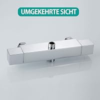 Beenle-Icey Termosztátos Zuhanycsaptelep 38°C Biztonsági Gombbal - Króm Négyzet Alakú Sárgaréz Fali Csaptelep G3/4 Felső és G1/2 Alsó Csatla 7