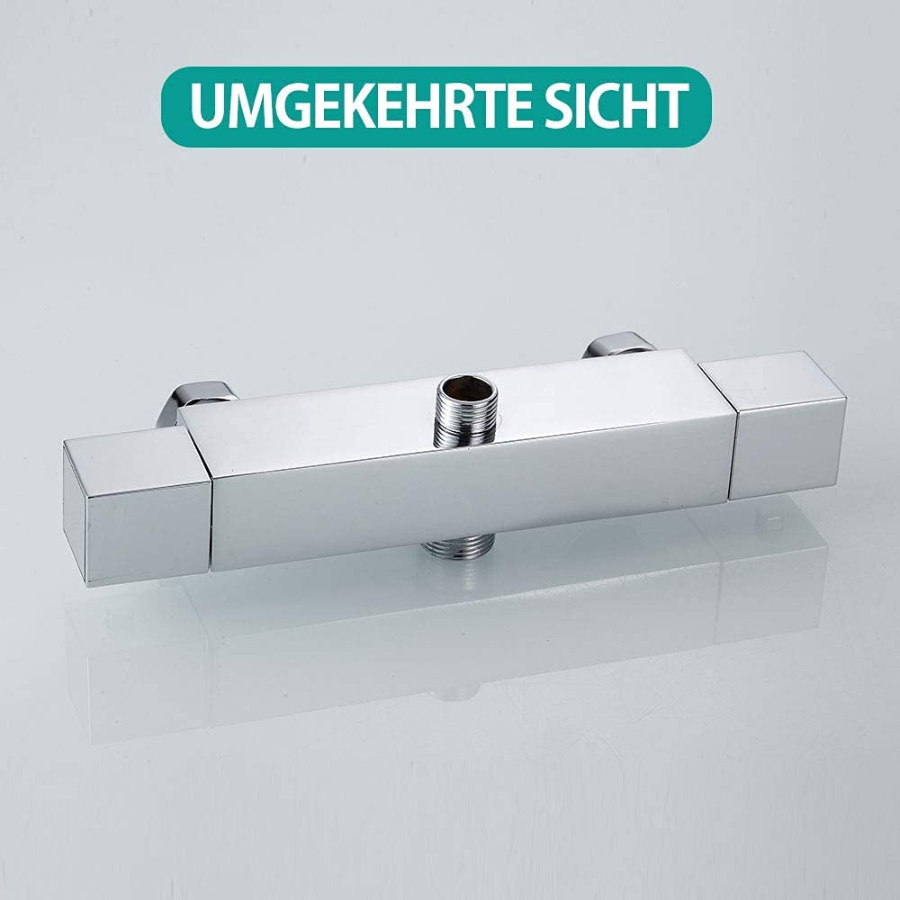 Termostato de Ducha Con Botón de Seguridad 38 °C, Grifo Mezclador, Caño Inferior, Conector de Latón, G 3/4 Superior y G 1/2 Inferior