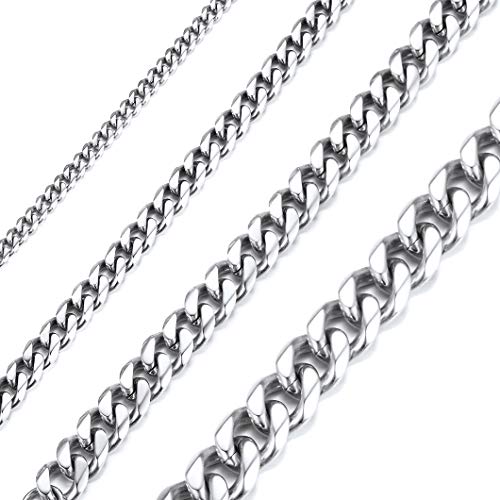 Steel Curb Chain Necklace 20'' 6mm Wide Hip Hop Miami Cuban Link Chains For Men Women Everyday Jewelry
