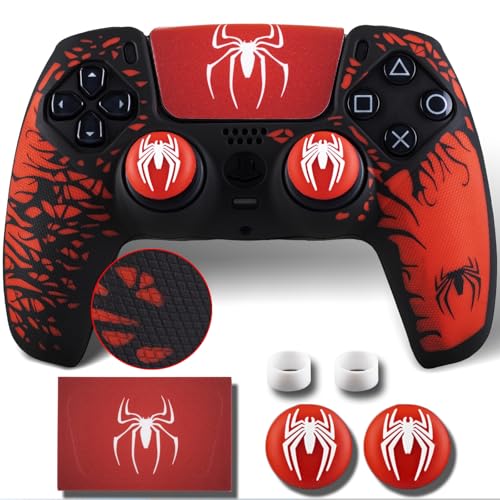 Coque silicone manette PS5 grip maximal antidérapant avec sticks et skin araignée noire