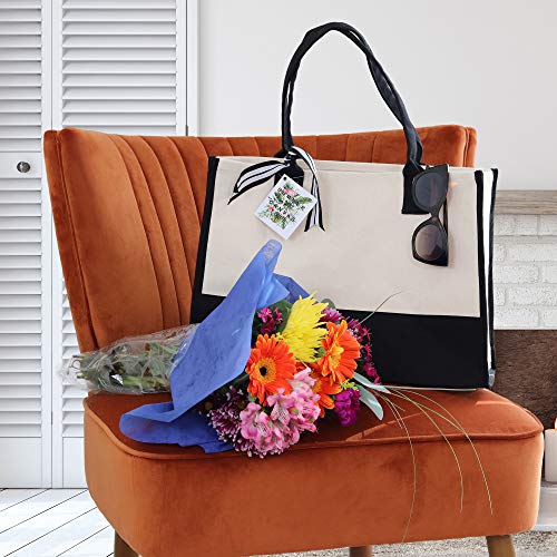Bolso tote personalizado VANESSA ROSELLA con monograma inicial, 100 % algodón, dos tonos, estilo chic — Negro miniatura 5