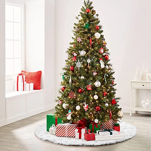 White Fur Christmas Tree Skirt 48 Inches With Sparkly Silver Snowflake Sequin, Luxury Faux Fur Holiday Christmas Decorations Xmas Party Decor #TOP1