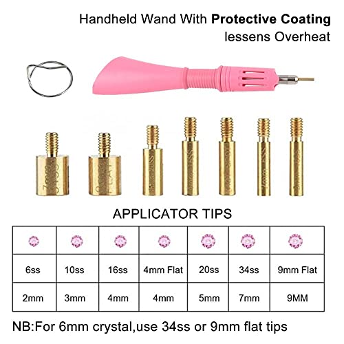 Hotfix Applicator, 7 in 1 Hot Fixed Wand Bedazzler Kit, Rhinestones Setter Wand Tool with 7 Different Tip Sizes, DIY Bedazzler Kit with Rhinestones with Support Stand (American standard (pink))