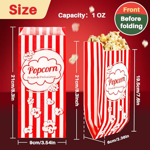 maqihan 100 popcorn bags individual servings - disposable paper popcorn bags party pop corn sleeves bulk carnival halloween christmas gift favor treat bolsas para palomitas movie night supplies
