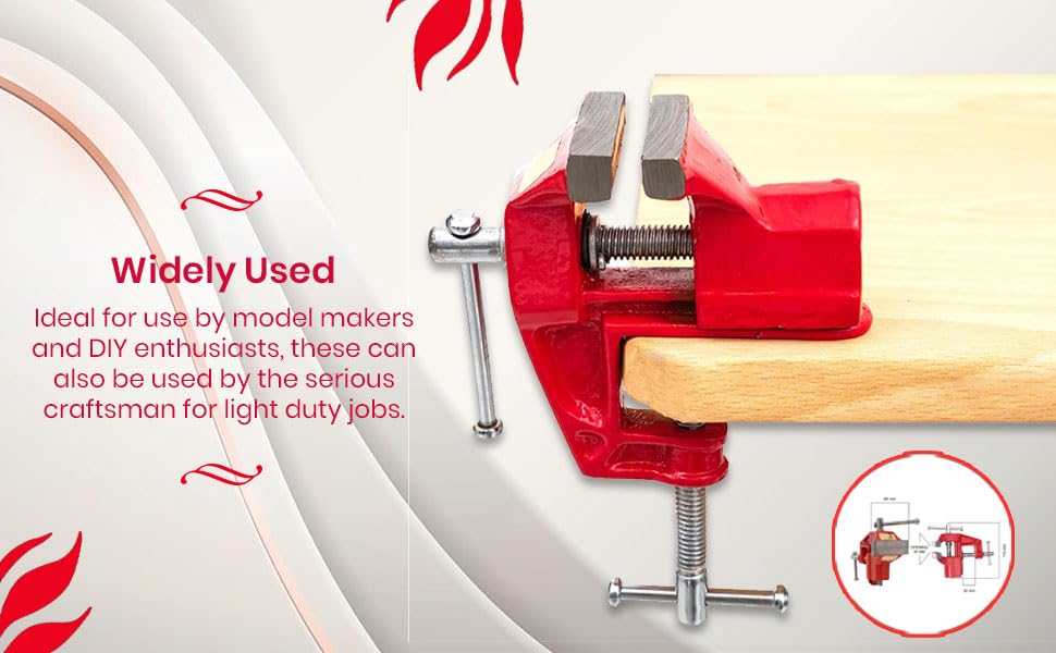 GLOBUS 1718 Cast Iron Baby Vice- (70 mm, Red/(MULTICOLOUR) for work like cutting, drilling, or gluing. Ideal for home, factory and professional use. HAND TOOL (Pack of 1) 3